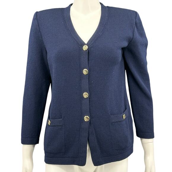 St John Collection Sweater Women 8 Navy Cardigan Santana Knit Old Money Heritage - Picture 1 of 8
